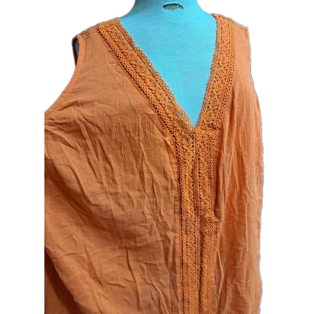 Catherines Tank Top Women's 4X Sleeveless Tunic Orange Embroidered Lightweight - Picture 2 of 7